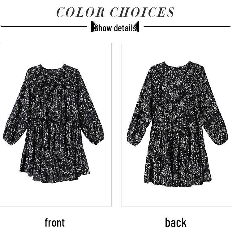 Plus Size Women's Floral Chiffon Dress: Salt-Sweet Autumn Style with Long Sleeves