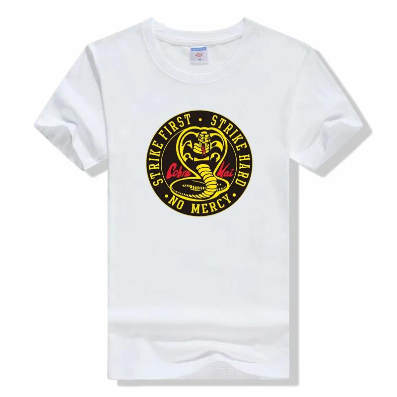 Classic Vintage Cobra Kai Tshirt Men Short Sleeves Strike Hard Strike First No Mercy T Shirt Soft Cotton Snake Tees