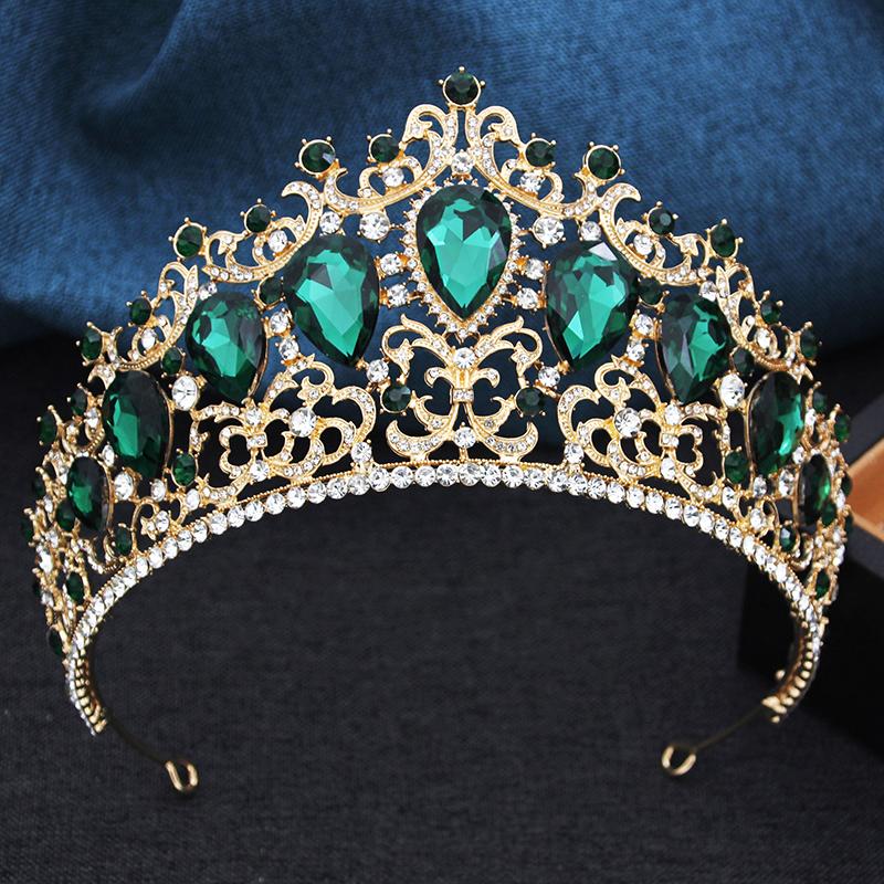 

11 Цветов Элегантная Хрустальная Большая Корона для Невест Свадебное Платье Украшения для Волос Принцесса Королева Зеленые Тиары Головной Убор Выпускной Бал Свадебный