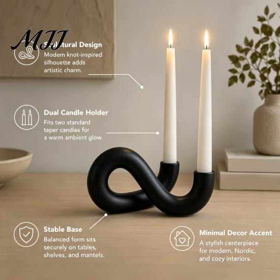 Geometric Candle Stand for Two Taper Candles 3D Printed Infinity Loop Holder, Abstract 2?Candlestick Decorative Holder Dining Table Minimalist