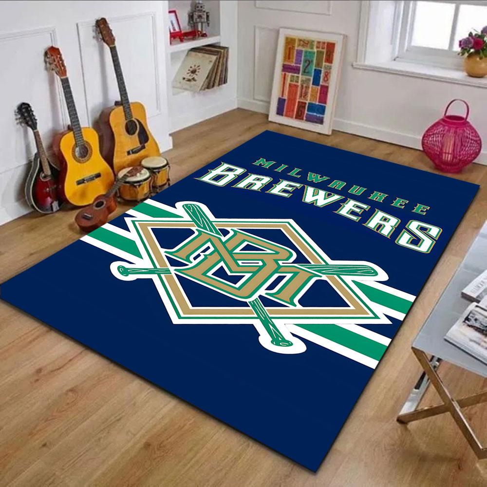 Milwaukee Brewers Logo with Baseball Bats Patterned Carpet, Non Slip Mat Suitable for Living Room and Bedroom Sofas