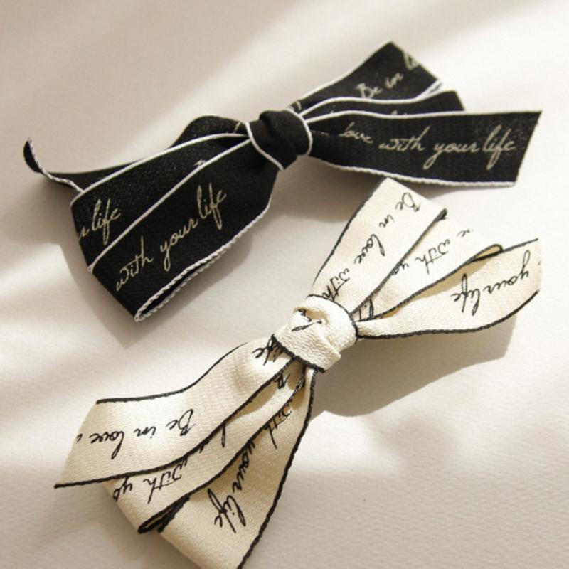 

J.Lauren Fabric Lettering Line Ribbon Auto Hair Pin H0976 beige