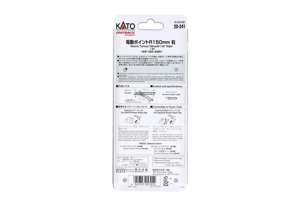 KATO N gauge Unitrack compact electric turnout right Railway model supplies R150-45° 20-241