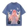 DARLING in the FRANXX Zero Two Printed Tee Men Women Short Sleeve Cotton Tshirts Vintage Washed T-shirt Oversized Streetwear