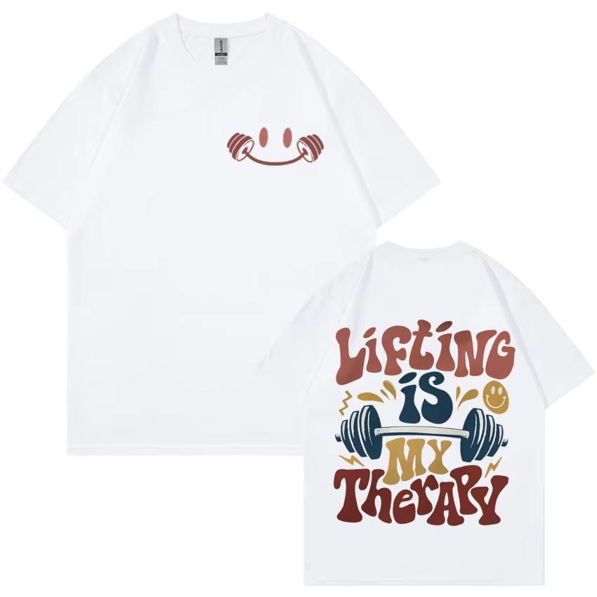 Funny Muscle Mommy Gym T-shirt Lifting Is My Therapy Aesthetic Graphic T Shirts Men Women's Casual 100% Cotton Oversized T Shirt