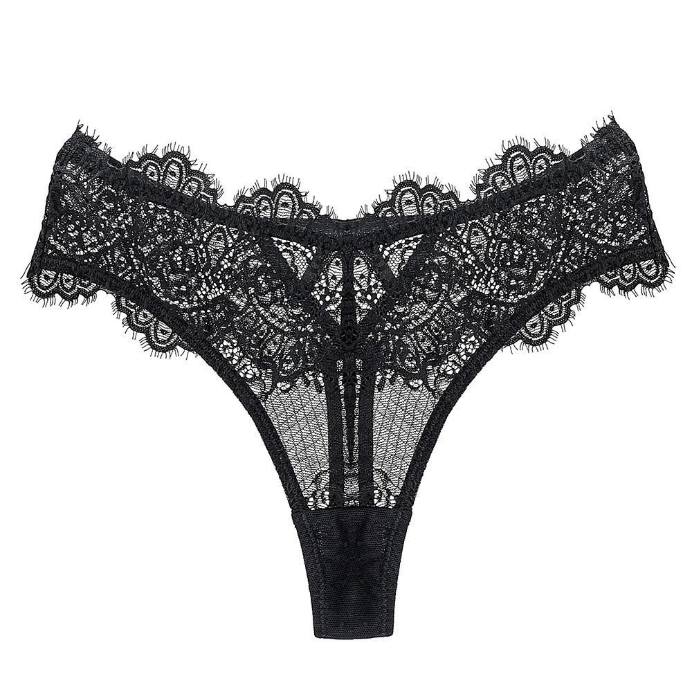 Sexy Temptation Lace Thong T-pants Ultra-thin Perspective Hollow Low-rise Underwear Women's Pure Cotton Bottom Crotch Hip-lifting Underwear