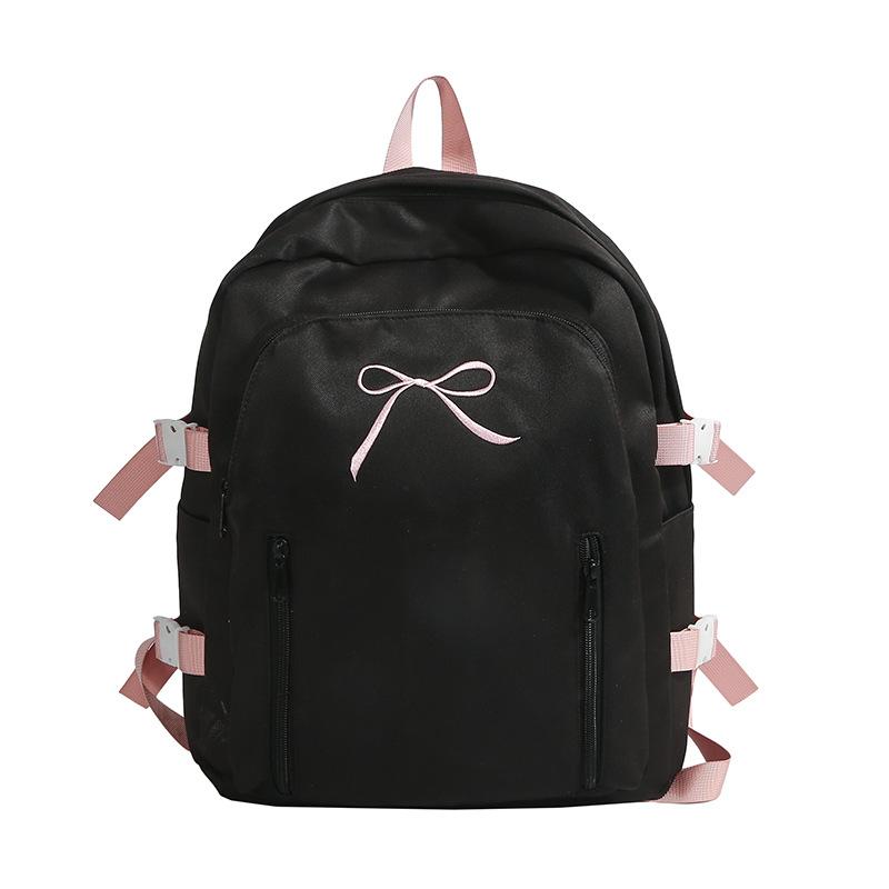 School bag cute Korean version versatile junior high school students casual simple solid color bow back