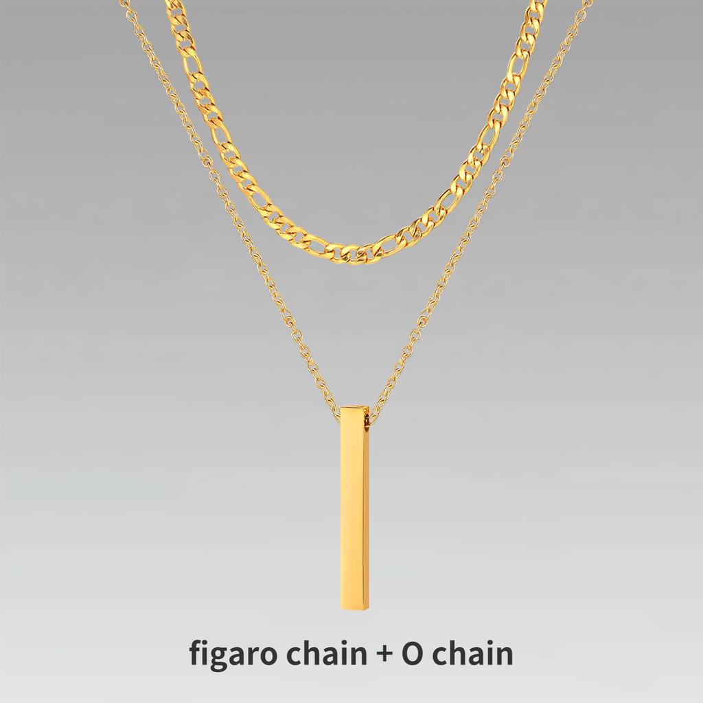 Vnox 3D Vertical Bar Necklaces for Men, Layering Stainless Steel Geometric Pendant, Layered Wheat Rope Cuban Chain, Boy Collar