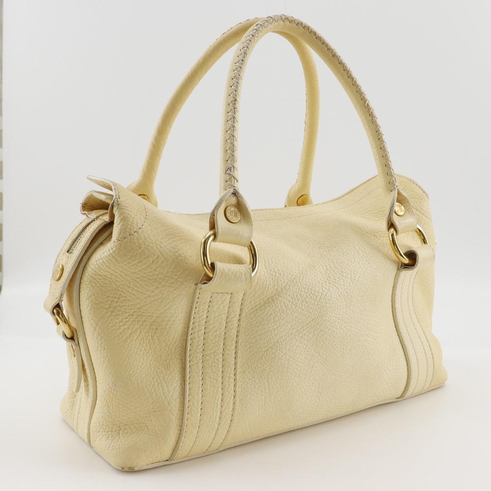CELINE Mini Boston bag Tote Bag Triomphe off white leather Women Used