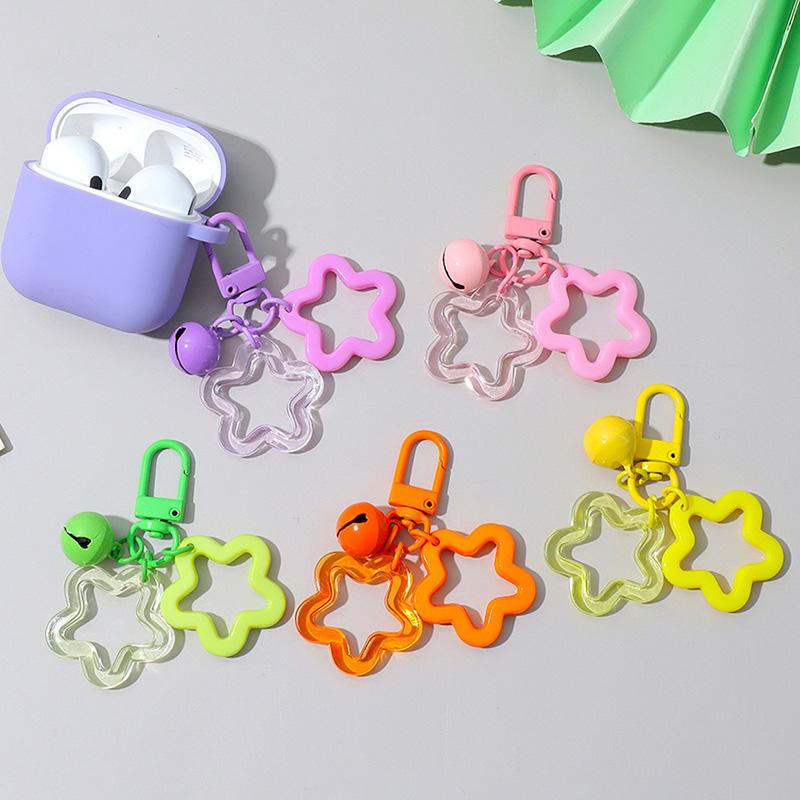Color Candy Acrylic Pentagram Key Chain Stars Bell Charms Key Ring Earphone Case Purse Wallet Decor Accessories Kid Girls Gifts