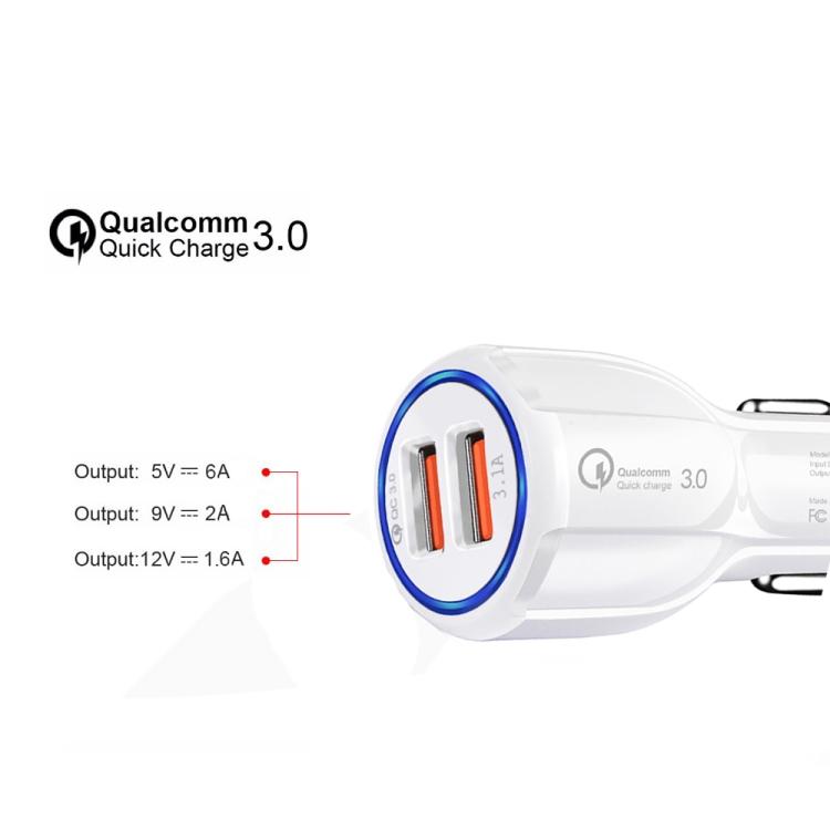 QC 3.0 Dual-USB 6A Schnelles Autoladegerät / Schnelles Laden für Mobiltelefone und Tablets