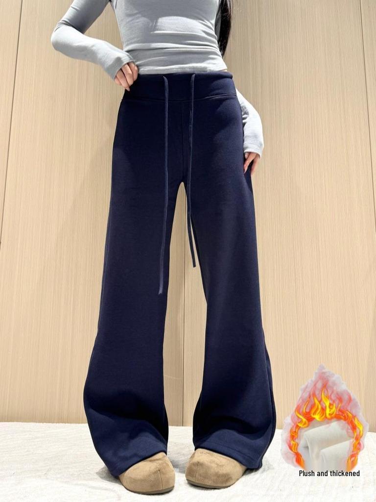 Coffee-Colored Wool-Blend Wide-Leg Velvet Pants for Women - 2025 Autumn/Winter Collection.