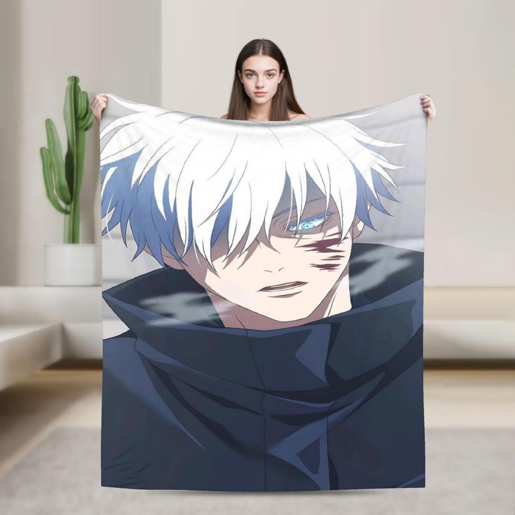 Gojo Satoru Flannel Blankets Winter  Warm Soft Throw Blanket for Kids Adult Couch Bed Funny Bedspread Sofa Bed Cover