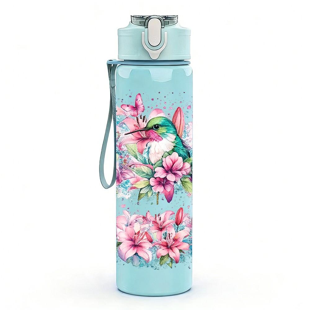 1PC Pink Boho Floral Abstract Pattern 750ml Color Plastic Sports Water Bottle Leakproof Flip Straw Lid Suitable for Sports Office Home Use