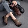 Damen-Schuhe aus Naturleder, klobige, flache Schuhe, zum Schnüren, modische Freizeitschuhe, niedrige Oberseite, runder Kopf, Damen-Arbeitsschuhe