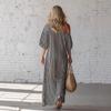 Women's Striped One Shoulder Maxi Dress Three Quarter Sleeve Loose Fit Vacation Dress