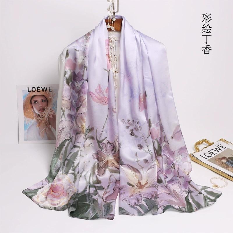 Chinese Ethnic Flower Style 100% Silk Scarves Shawls Long Silk Scarf 170*52Cm