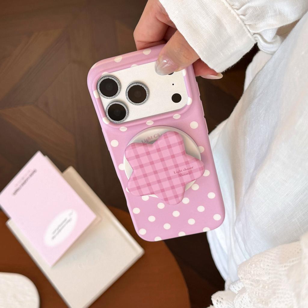 Suitable for pink polka dot stand17Apple17promaxiphone16Phone case15Soft13Star Film Magnetic Attraction