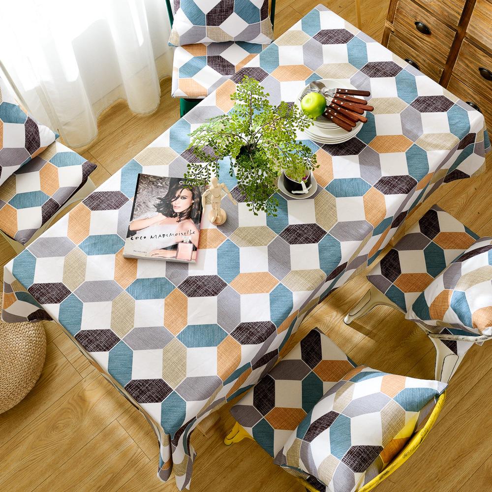 Pure Cotton Fabric Dining Table Cloth, Simple Modern Rhombus Plaid Tablecloth, Rectangular Coffee Table Cloth