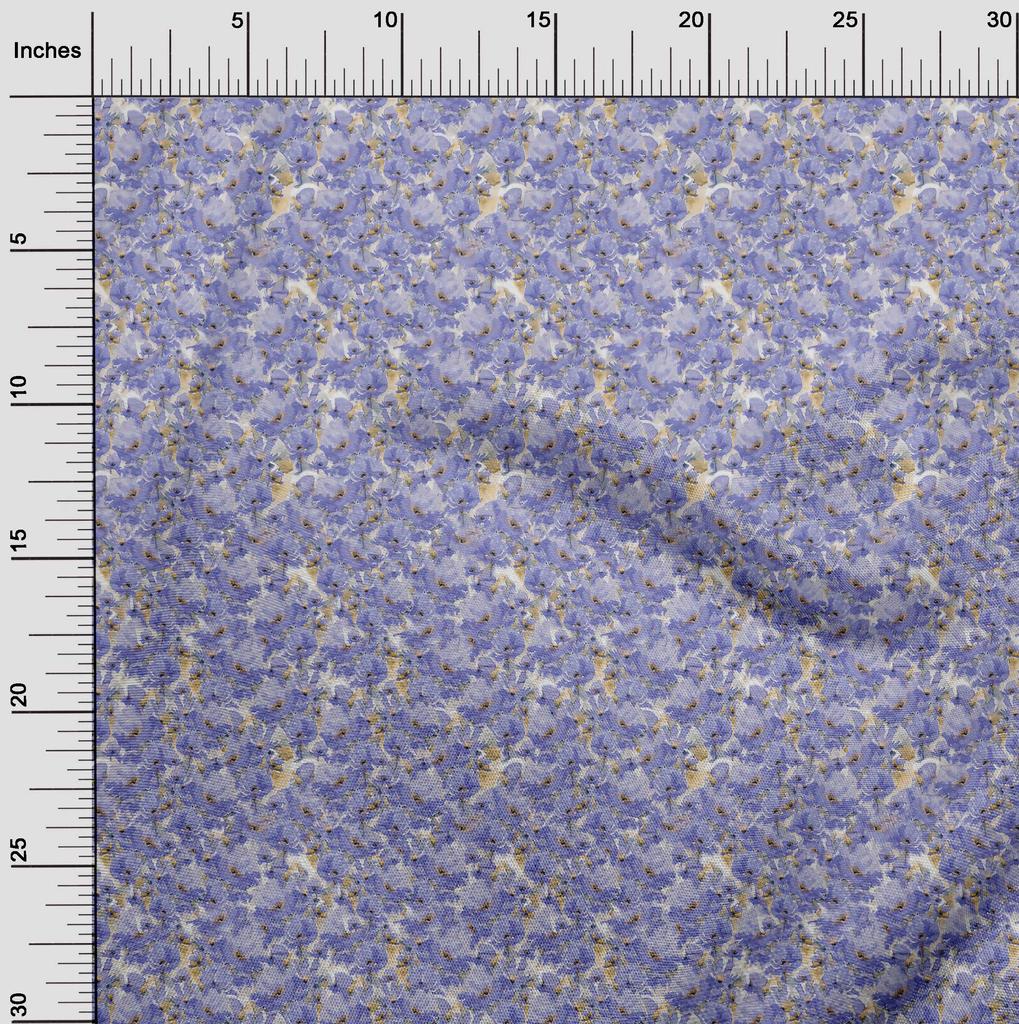 oneOone Cotton Poplin Medium Blue Fabric Abstract Floral Sewing Craft Projects Fabric Prints By Yard 42 Inch
