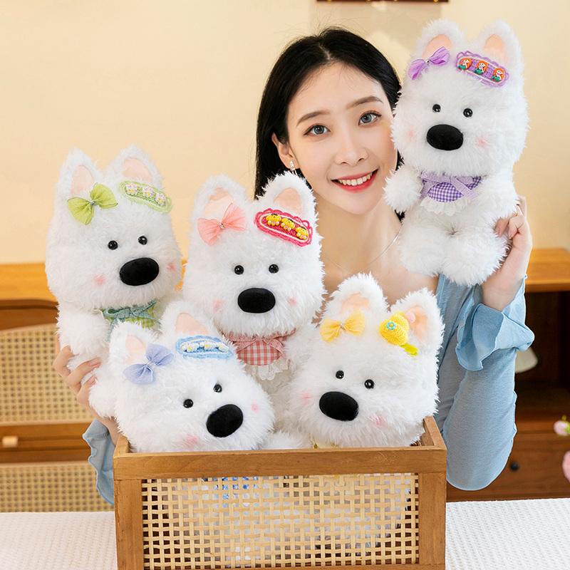 30cm Super Cute Lace West Highland Terrier Plush Toys Soft Fluffy Cartoon Puppy Wearing Bibs Bow Pretty Decor Sweet Gift To Girl