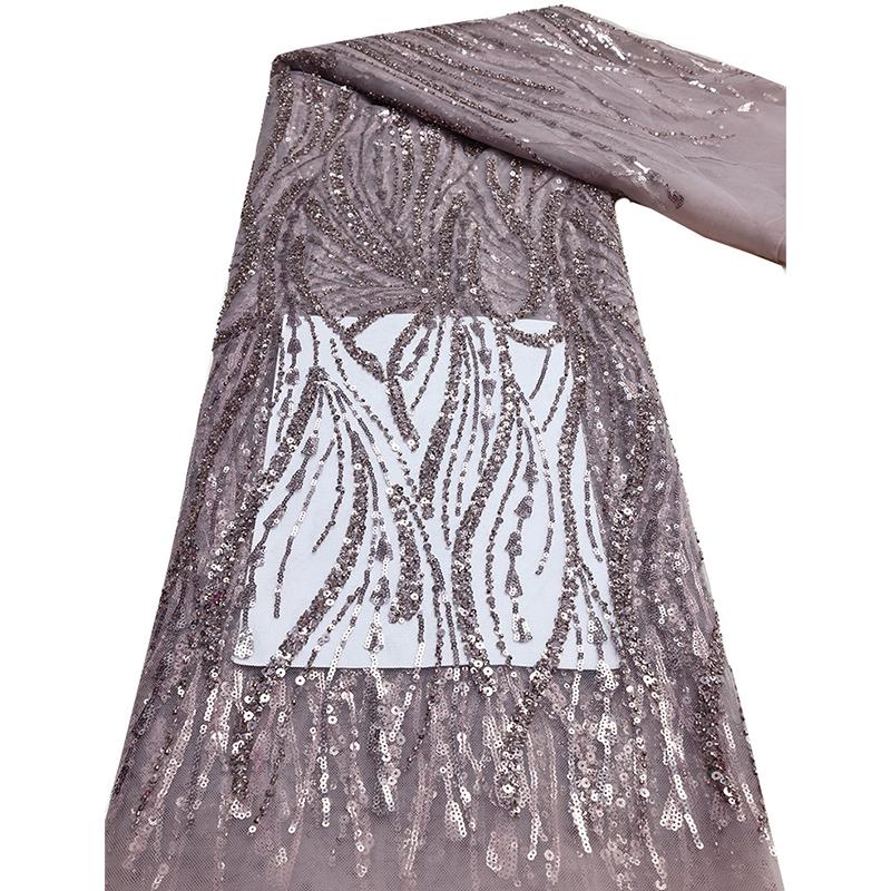 African Sequins Bead Tube Lace Fabric High Quality French Tulle Yarn Embroidery Nigerian Lace Fabric Sewing Wedding Dress