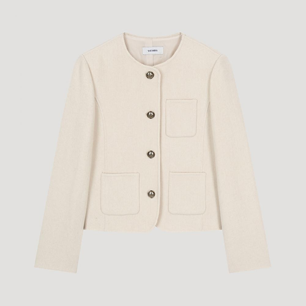 

She S miSS Wool Blend Round Neck Jacket Swhjko42040 Cr creamy/77