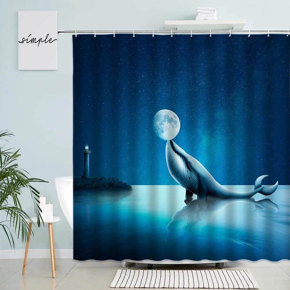 Dolphin Shark Shower Curtain Coral Tropical Fish Sea Turtle Underwater World Landscape Modern Children Bathroom Curtains Decor