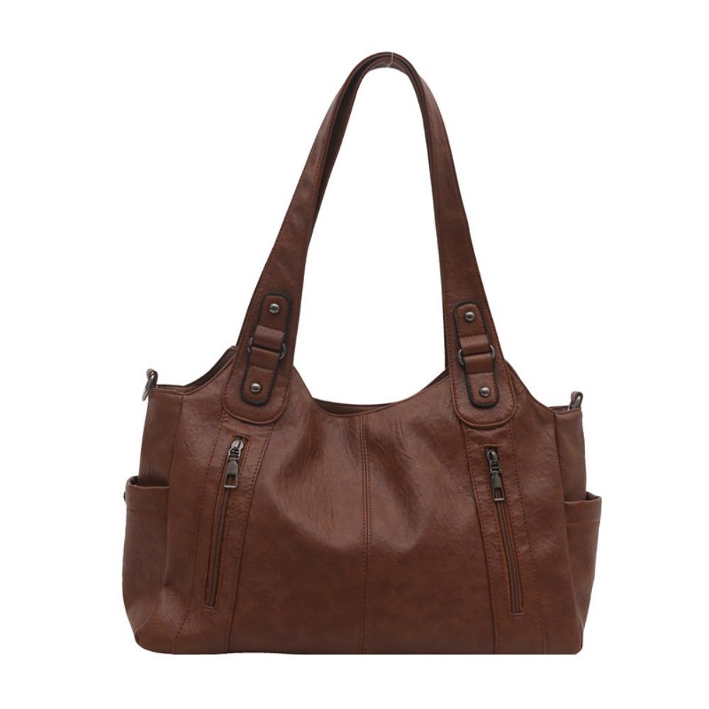 

Large Capacity Commuting Handbag Retro Underarm Tote Bag Fashionable PU Shoulder Bag Women коричневый