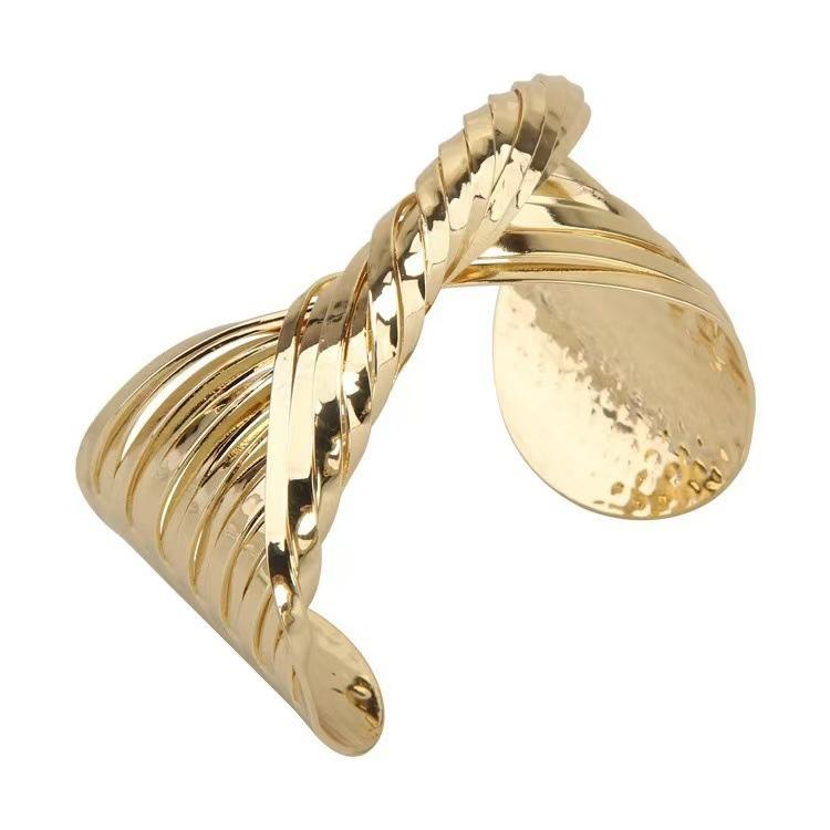 Cross Surround Irregular Opening Smooth Surface Bracelet Retro High Sense Unique Twist Bracelet Arm Ring