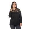 Fierte Damen Übergröße Bluse Rg6857 Rundhalsausschnitt Spitzendetail Langarm Strick Schwarz