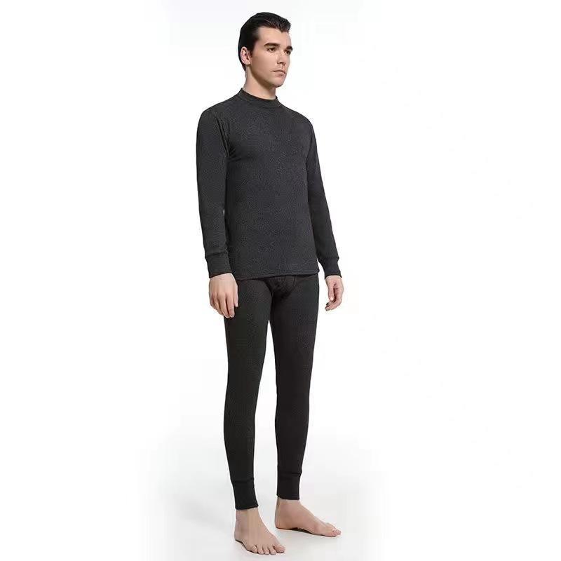 Men's Plus Velvet Thickened Thermal Underwear Set for Middle-aged and Elderly - High-collar Autumn Top and Pants