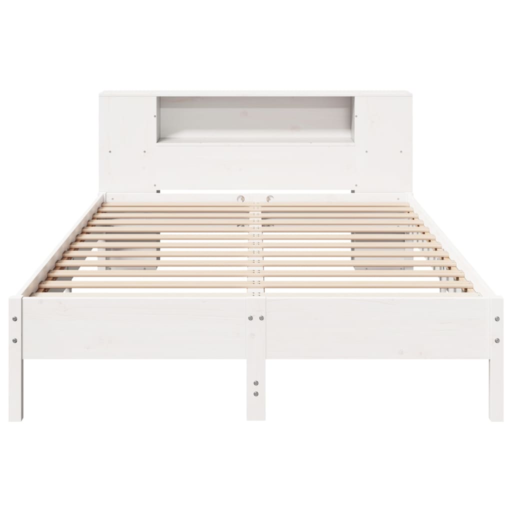 Solid Wood Bed with Shelf Without Mattress White 150x200 cm Pine