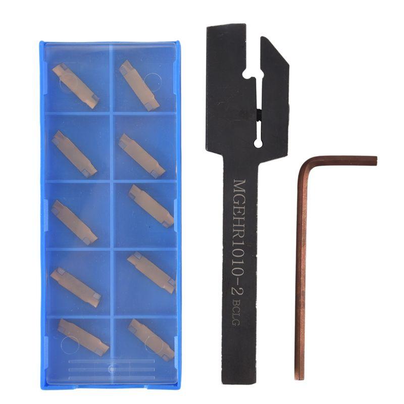 A84E-10Pcs Mgmn200 Carbide Inserts Golden Blades + 1Pc Mgehr1010-2 Turning Tool Holder Boring Bar With Wrench
