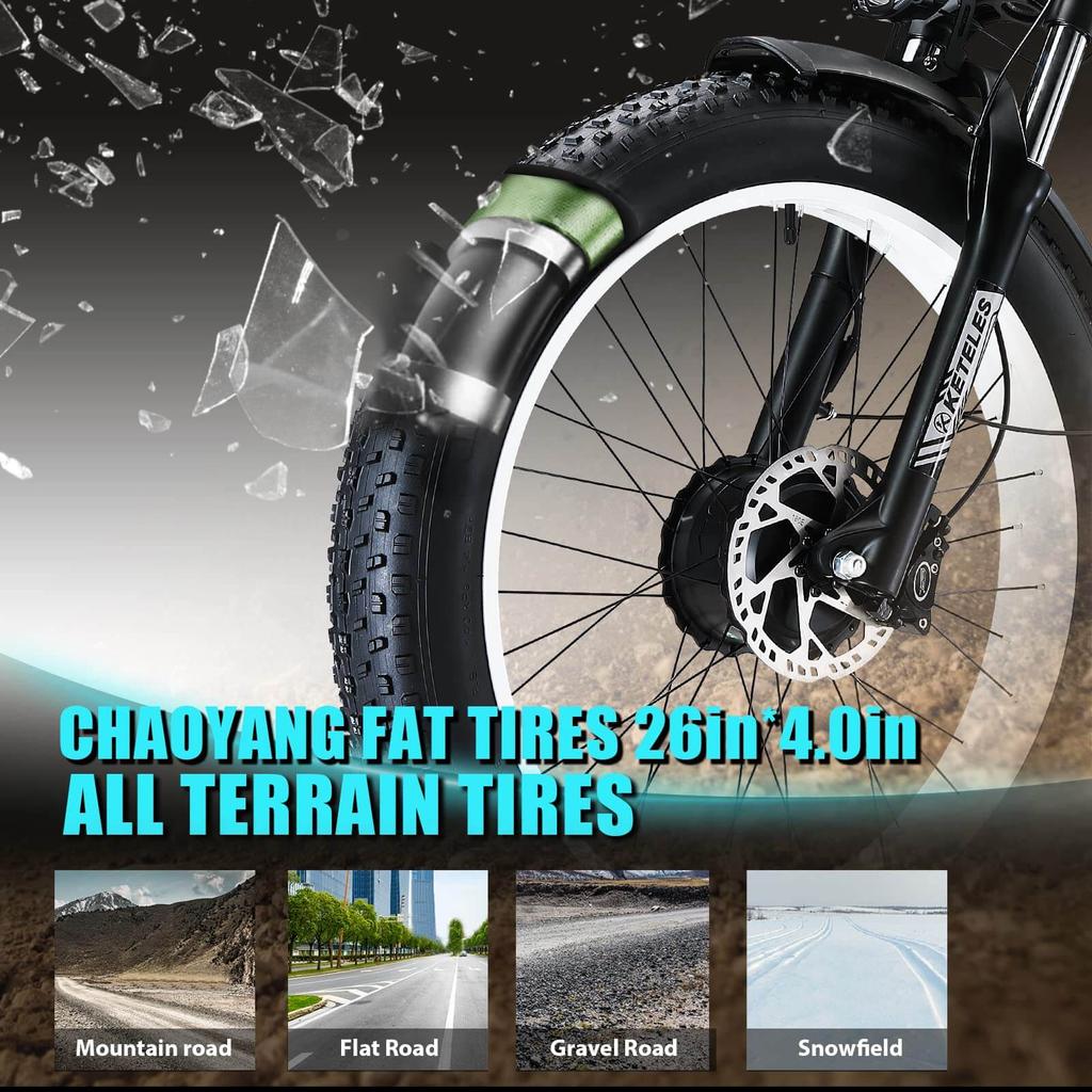 KETELES K800 Dual Motor Electric Bike with 2000W, 48V 23AH Battery, 26" Fat Tires, Lockable Suspension Fork Road E-Bike