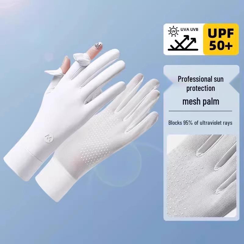 Women’s Ice Silk Sun Protection Gloves, Thin Anti-UV, Non-Slip for Driving & Cycling, Touch Screen Compatible.