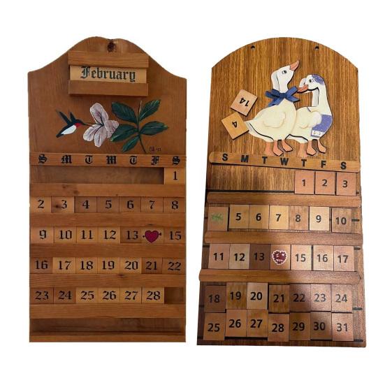 Calendario Perpetuo Vintage in Legno Fatto a Mano Calendario Riutilizzabile da Parete con Blocchi Intercambiabili Design Rustico Colibrì Floreale Decorazione per la Casa