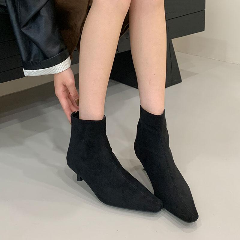 

Мода Мода Молнии Женские Ботильоны На Низком Каблуке Обувь Острый Носок Женские Короткие Современные Ботинки Женские Туфли-Лодочки 35 чёрный