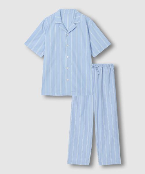 

[JAJU] Мужской полосатый комплект пижамы с коротким рукавом, длина 10 [Отправка из Кореи] 100% Оригинал Light Blue - M