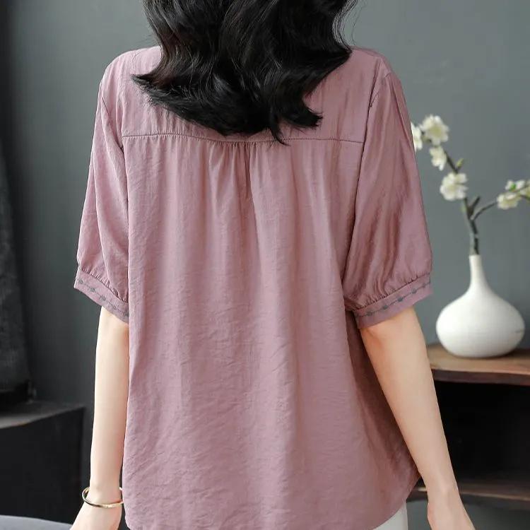 Embroidered Blouse Women Short Sleeve Summer Loose Slimming Top