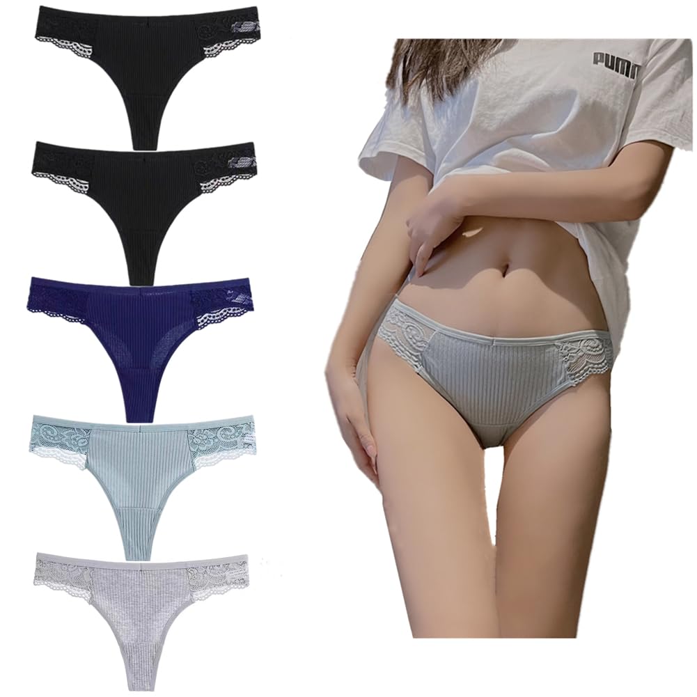 Love Seamless Panties with Back Seamless Sexy Lingerie Lucky Panties 5 Colors Child's Women's T-Back Lace, Bag, 5-Piece Set, Low-Rise (LL, - 2)