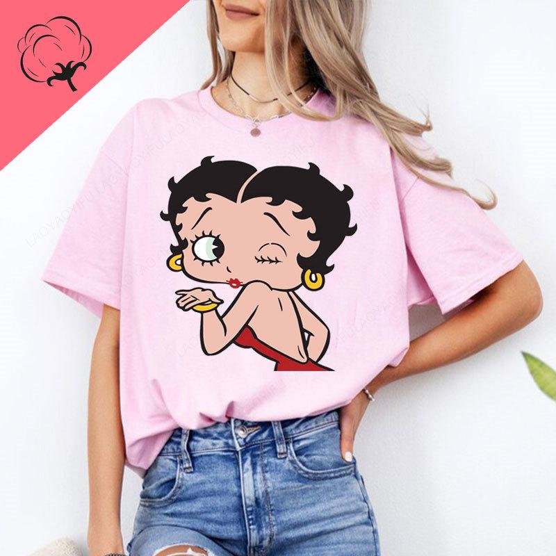 New Fashion BettyBoop T Shirt Kawaii Cotton Crewneck 2000s Clothes Y2k Women Shoujo Girl Style Creativity Tee