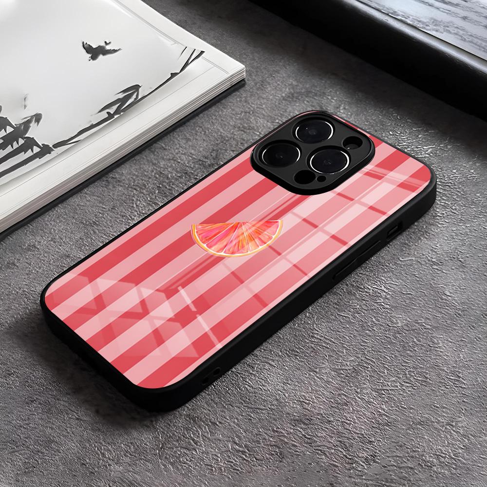 

Red Blue Stripe Fruits Lemon Cherry Phone Case For IPhone 17 15 Pro Max 12 16 14 Plus 11 13 Pro X XR XS 7 8 Plus SE Glass Cover iPhone14 ProMax