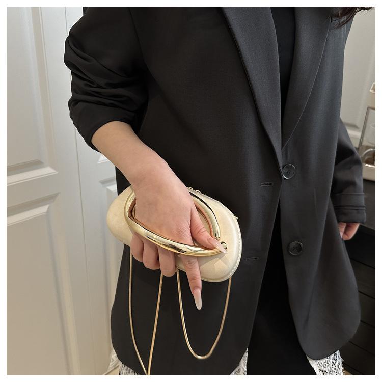 Elegant Oval Faux Leather Evening Clutch Bag for Women, Detachable Chain Strap Shoulder Crossbody Purse, Chic Party Handbag