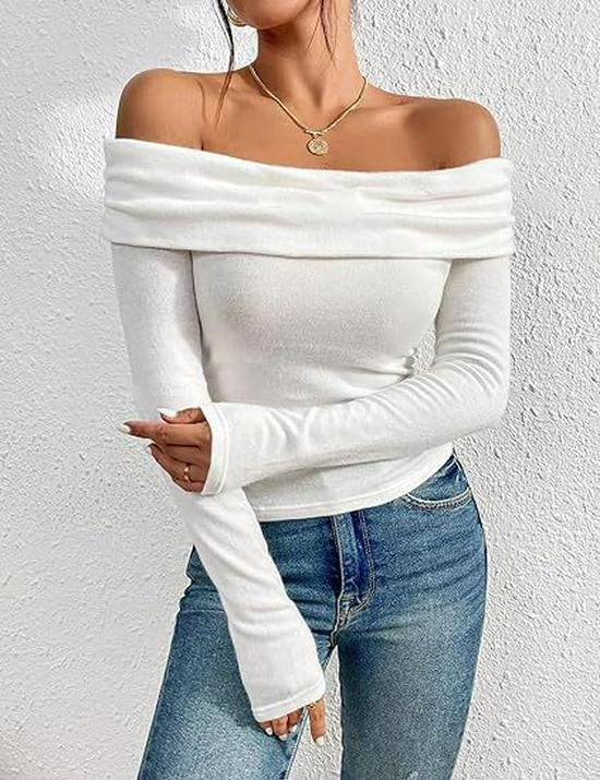 2026 European & American Sexy Off-Shoulder Slim Long-Sleeve Women's Top