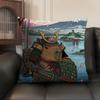 Samurai knight Capibara Cushion Cover Natural Linen Organic Fabric DoubleSided Printing Sofa Home Decor Gift Pillow Case