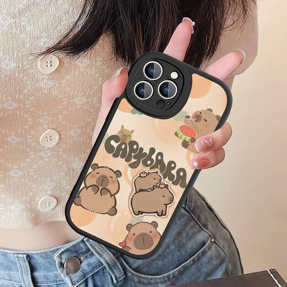 Cute Capybara Leather Phone Case For IPhone 15 14 13 Pro Max 12 11 16 Plus Phone Cover