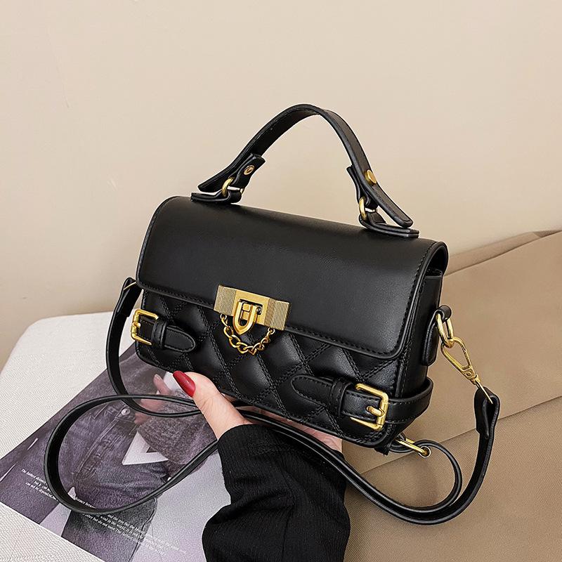 

Women s Retro Diamond Pattern Lock Handbag - Crossbody Square Bag чёрный