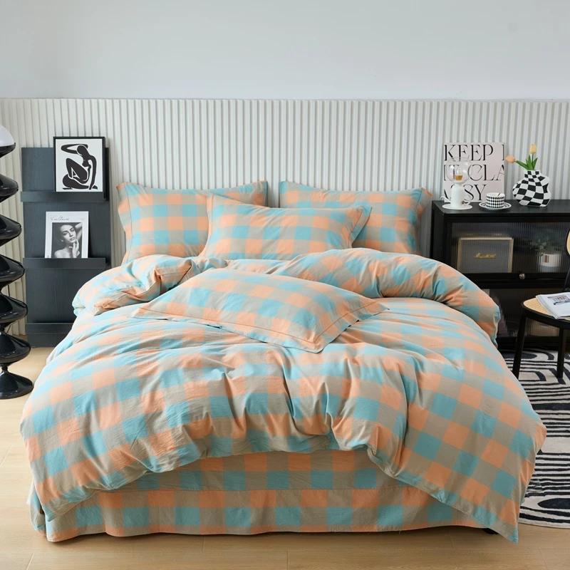 New Cotton Quilt Cover Plaid Yarn-dyed Washed Single Douvet Bed 160x210 220x240 Skin Friendly Comfortable Large Size Bedding