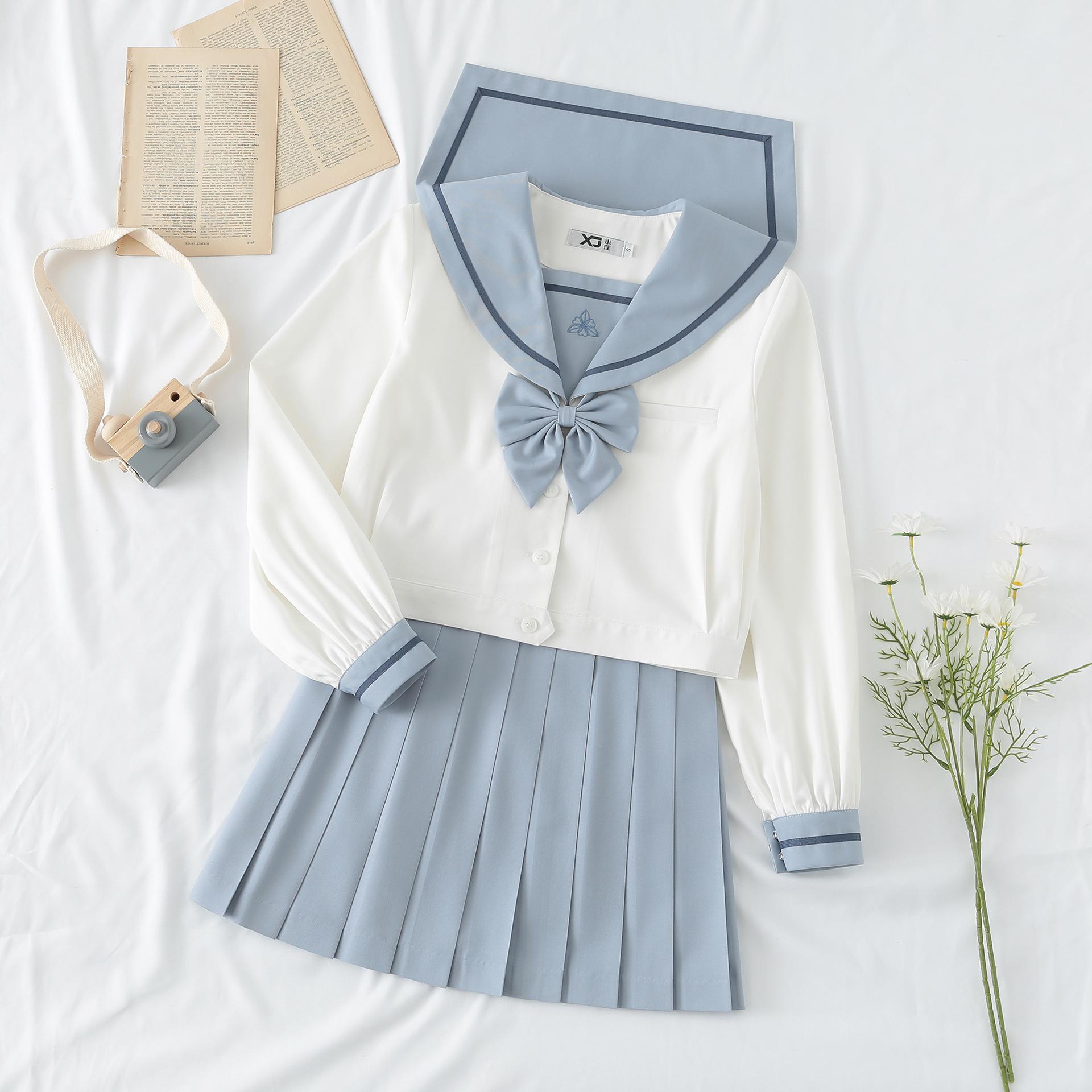 

Девушка Японская Мода Школьная Форма Матроска Рубашка Юбка Костюм Однотонная Плиссированная Юбка Jk Костюм Форма Ученицы Старшей Школы Косплей M